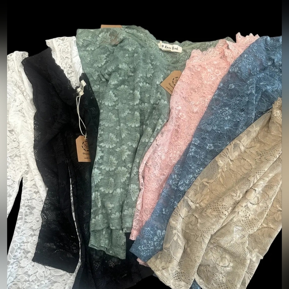 #1447 A Rare Bird Whispered Lace Boho Layering Top (Denim) - Picture 2 of 2